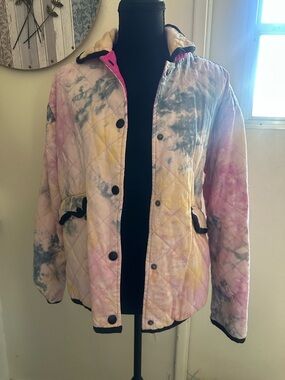 Quilted Tie-Dye Jacket - Pink, Yellow & Gray